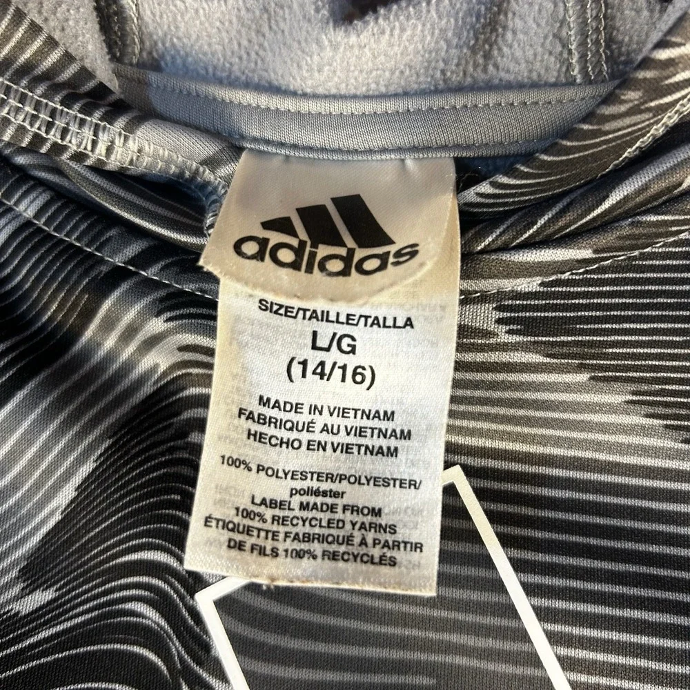 ADIDAS Size L (14/16) Boys Gray/Black Front Pocket Fleece‎ Lined Athletic Hoodie
